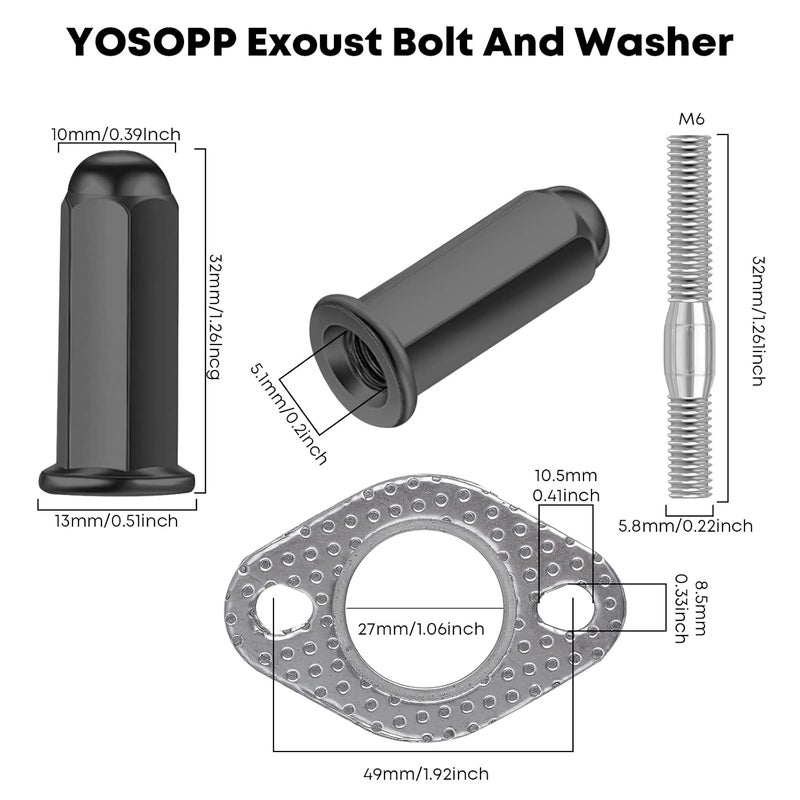 YOSOPP GY6 Exhaust Bolt Nuts Gasket for 50cc 70cc 90cc 110cc 125cc 150cc Scooters ATVs GMB139 Engine Moped Quad 4 Wheeler Dune Buggy Go Karts Taotao Sunl Coolster Jonway Roketa Sandrail (Black) - Image 5